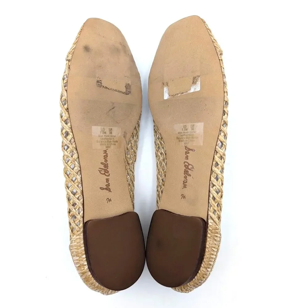 Sam Edelman May Ballet Flat Bow Detail Women's Woven Raffia Size US7.5M EU38